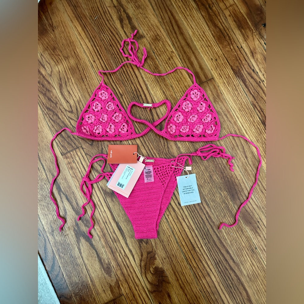 Cult Gaia Alivia Crochet Bikini Pink